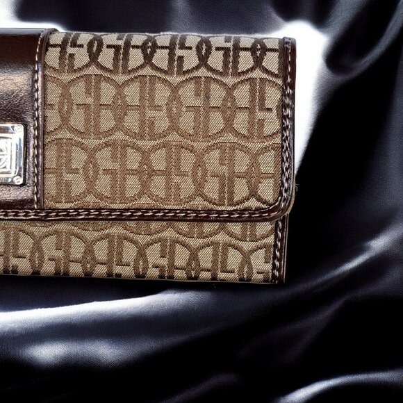 GIANI BERNINI Signature logo fabric faux-leather foldable wallet Khaki new box - Picture 8 of 11